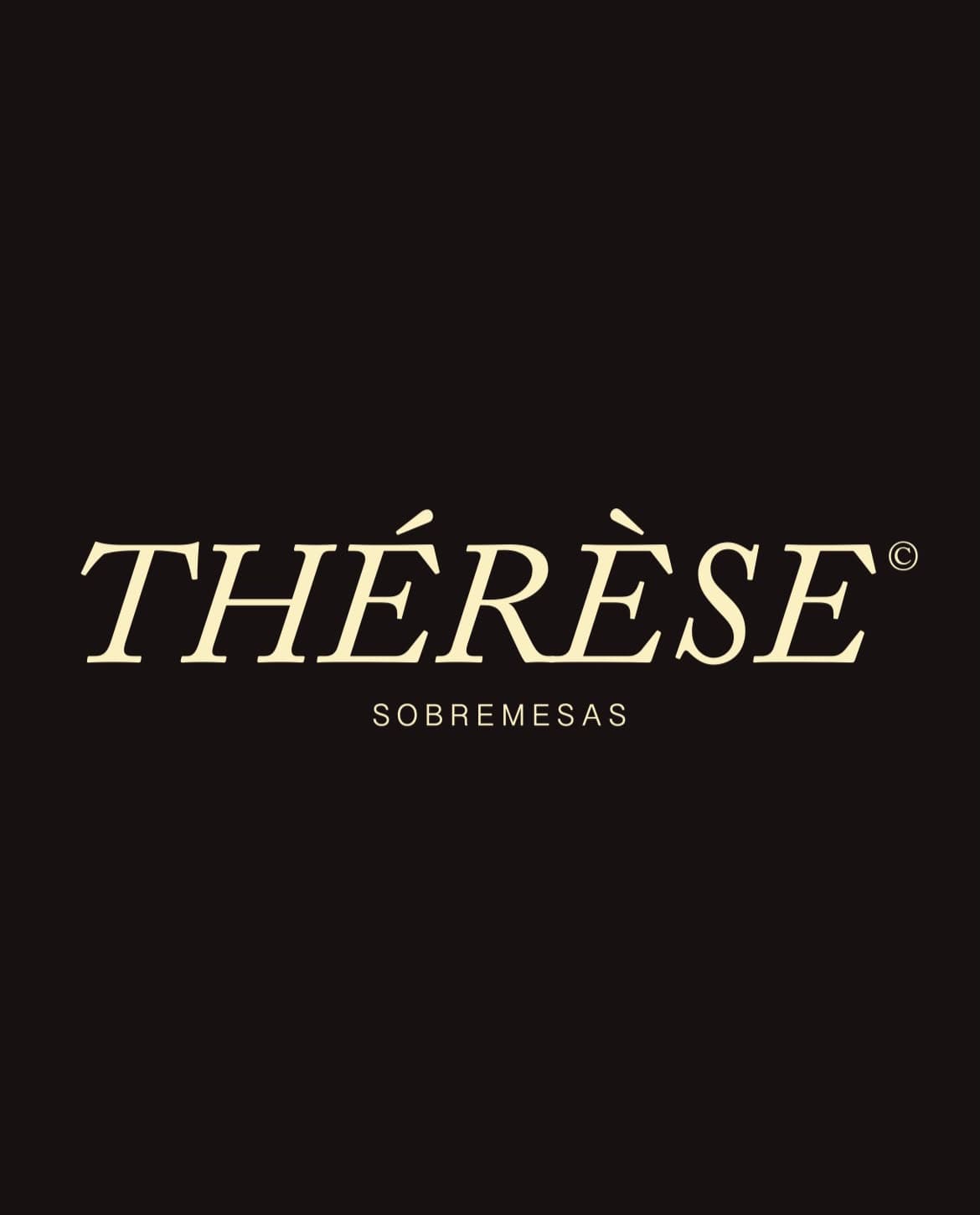 Gold Thérèse Sobremesas wordmark on a black background